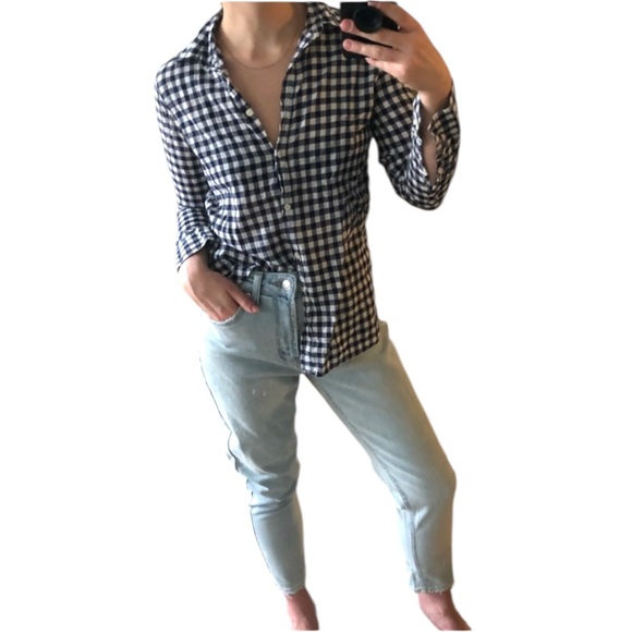 J. Crew navy and white gingham button down shirt - Picture 9 of 16